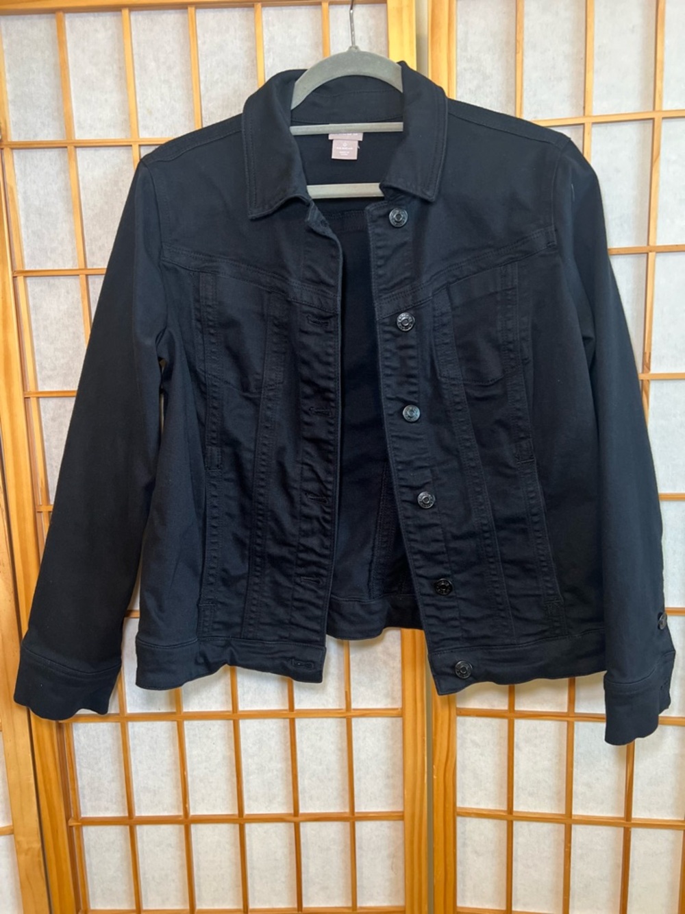 Chico’s Black Denim Jacket Stretch Button Front Women’s Size 0 (XS 4/6) casual